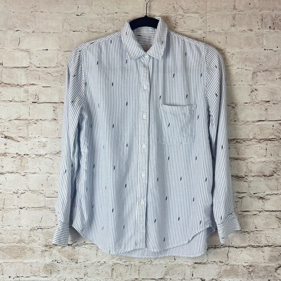 Rails Tops - Rails Women's XS Rocsi Flocked Lightning Pinstripe Long Sleeve Shirt Rayon